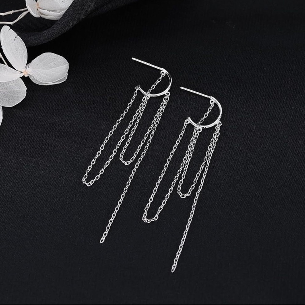BNWT Sterling Silver Chain Dangle Earrings Rhodium Plated Nickel Free